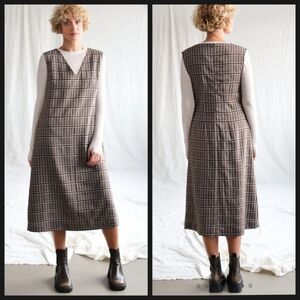 OFFON Clothing WOOL PLAID DRESS LILY PINAFORE MIDI